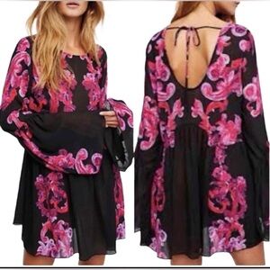 Free People Black Tunic Dress with Pink Floral Print